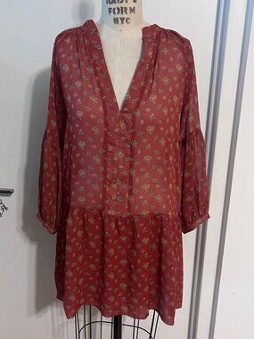 Karen Zambos Vintage Couture Rust Colored Boho Tunic Dress ‎ Size Small
